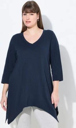 Ulla Popken T-Shirt Shirt Zipfelsaum V-Ausschnitt 3/4-Arm Biobaumwolle