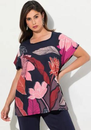 Ulla Popken T-Shirt Shirtbluse Blüten Oversized Rundhals Halbarm