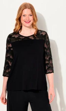 Ulla Popken T-Shirt Shirtbluse Stickerei Pailletten Rundhals 3/4-Arm