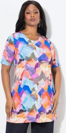 Ulla Popken T-Shirt Slinky-Longshirt A-Linie Rundhals Halbarm