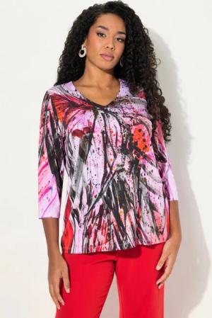 Ulla Popken T-Shirt Slinky-Longshirt abstrakter Druck V-Ausschnitt