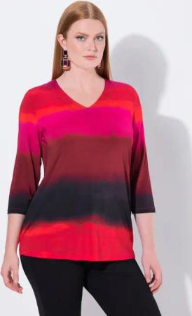 Ulla Popken T-Shirt Slinky-Shirt Farbverlauf V-Ausschnitt 3/4-Arm
