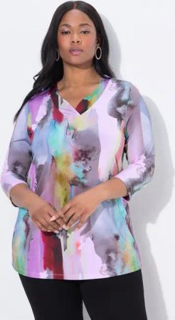 Ulla Popken T-Shirt Slinkyshirt Aquarell-Design V-Ausschnitt 3/4-Arm