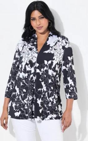 Ulla Popken T-Shirt Slinkyshirt Blüten A-Linie Kelchkragen 3/4-Arm