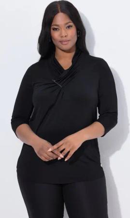 Ulla Popken T-Shirt Slinkyshirt Wasserfallausschnitt Zierspange