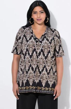 Ulla Popken T-Shirt Slinkyshirt Zierfalte Classic V-Ausschnitt Halbarm