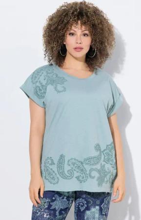 Ulla Popken T-Shirt T-Shirt 3D-Druck Oversized Rundhals Halbarm