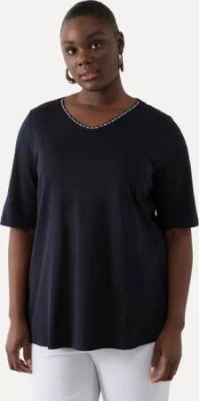 Ulla Popken T-Shirt T-Shirt A-Linie V-Ausschnitt Halbarm Pima Cotton