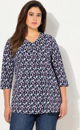 Ulla Popken T-Shirt T-Shirt A-Linie V-Ausschnitt Zierfalten 3/4-Arm