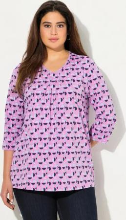 Ulla Popken T-Shirt T-Shirt A-Linie V-Ausschnitt Zierfalten 3/4-Arm