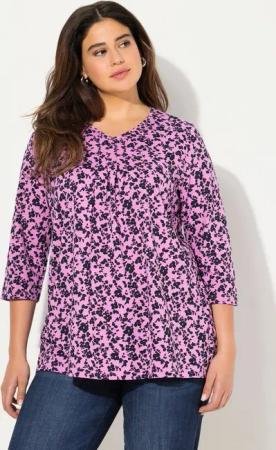 Ulla Popken T-Shirt T-Shirt A-Linie V-Ausschnitt Zierfalten 3/4-Arm