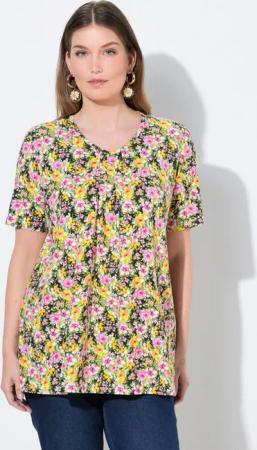 Ulla Popken T-Shirt T-Shirt A-Linie Zierfalten V-Ausschnitt Halbarm