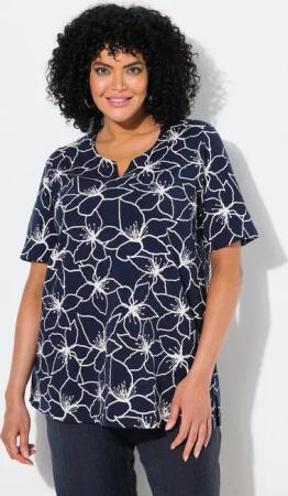 Ulla Popken T-Shirt T-Shirt Blüten A-Linie Tunika-Ausschnitt Halbarm