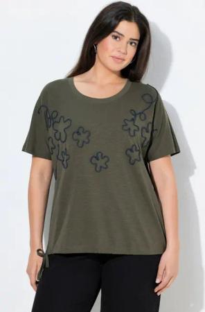 Ulla Popken T-Shirt T-Shirt Blüten Oversized Rundhals Langarm Saumband