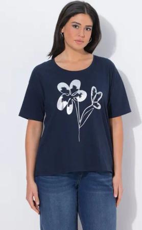 Ulla Popken T-Shirt T-Shirt Blüten Oversized V-Ausschnitt Halbarm