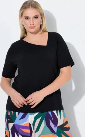 Ulla Popken T-Shirt T-Shirt Classic asymmetrischer V-Ausschnitt