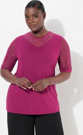 Ulla Popken T-Shirt T-Shirt Classic Fit Mesh mit Pailletten