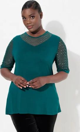 Ulla Popken T-Shirt T-Shirt Classic Fit Mesh mit Pailletten