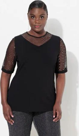 Ulla Popken T-Shirt T-Shirt Classic Fit Mesh mit Pailletten