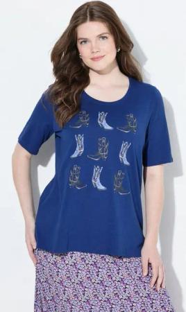 Ulla Popken T-Shirt T-Shirt Cowboystiefel Classic Rundhals Halbarm