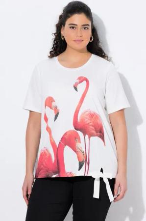 Ulla Popken T-Shirt T-Shirt Flamingo Ziersteine Rundhals Halbarm