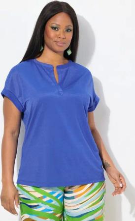 Ulla Popken T-Shirt T-Shirt Glanzeffekt Tunika-Ausschnitt Halbarm