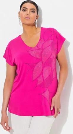 Ulla Popken T-Shirt T-Shirt Glitzerdruck Oversized V-Ausschnitt