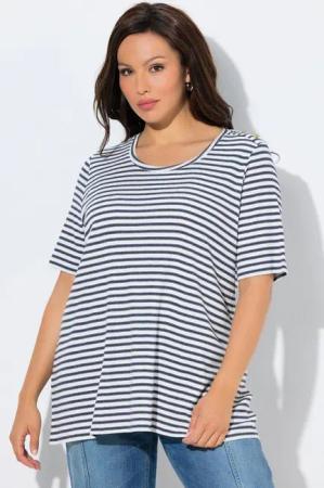 Ulla Popken T-Shirt T-Shirt Glitzerstreifen A-Linie Rundhals Halbarm