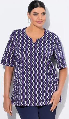 Ulla Popken T-Shirt T-Shirt grafischer Druck Tunika-Ausschnitt Halbarm