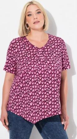 Ulla Popken T-Shirt T-Shirt Herzen Zipfelsaum V-Ausschnitt Halbarm