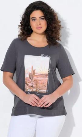 Ulla Popken T-Shirt T-Shirt Kaktus Classic Rollkanten Rundhals Halbarm