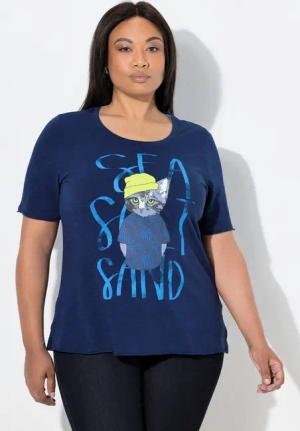 Ulla Popken T-Shirt T-Shirt Katze Classic Rundhals Halbarm