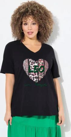 Ulla Popken T-Shirt T-Shirt Leo-Herz Classic V-Ausschnitt Halbarm