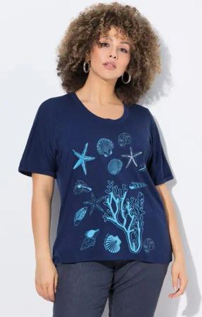 Ulla Popken T-Shirt T-Shirt Meerestiere Oversized Rundhals Halbarm