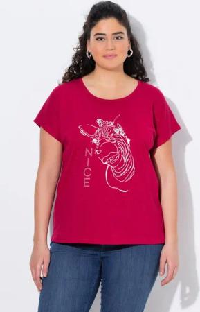 Ulla Popken T-Shirt T-Shirt Metallic-Tiermotiv Oversized Rundhals