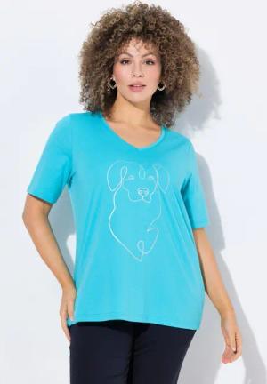 Ulla Popken T-Shirt T-Shirt Metallic-Tiermotiv V-Ausschnitt Halbarm