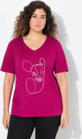 Ulla Popken T-Shirt T-Shirt Metallic-Tiermotiv V-Ausschnitt Halbarm