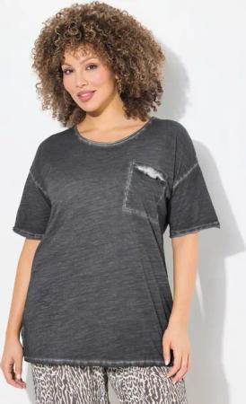 Ulla Popken T-Shirt T-Shirt oversized Rüschen-Brusttasche Halbarm