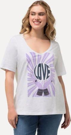 Ulla Popken T-Shirt T-Shirt Pailletten Classic V-Ausschnitt Halbarm