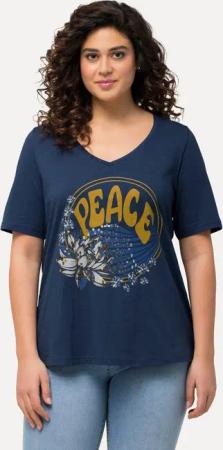 Ulla Popken T-Shirt T-Shirt Pailletten Classic V-Ausschnitt Halbarm