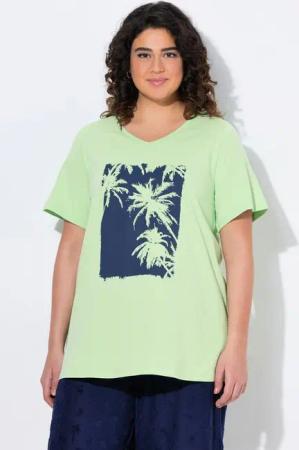 Ulla Popken T-Shirt T-Shirt Palme A-Linie V-Ausschnitt Halbarm