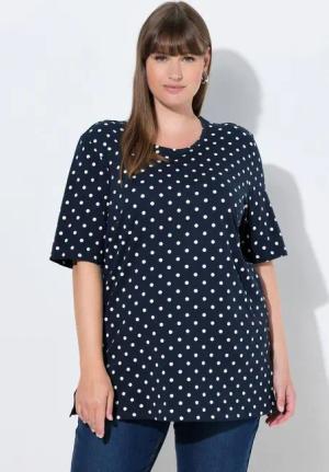 Ulla Popken T-Shirt T-Shirt Punkte Relaxed Rundhals Halbarm
