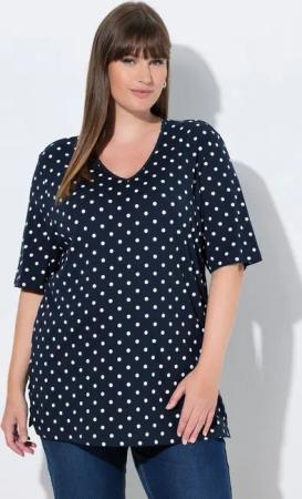 Ulla Popken T-Shirt T-Shirt Punkte Relaxed V-Ausschnitt Halbarm