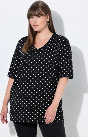 Ulla Popken T-Shirt T-Shirt Punkte Relaxed V-Ausschnitt Halbarm