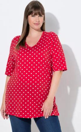 Ulla Popken T-Shirt T-Shirt Punkte Relaxed V-Ausschnitt Halbarm