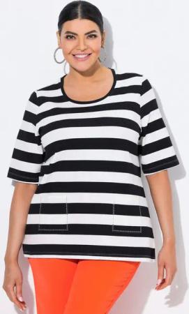 Ulla Popken T-Shirt T-Shirt Ringel Classic Rundhals Halbarm Taschen