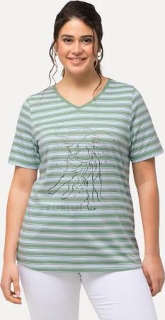 Ulla Popken T-Shirt T-Shirt Ringel Metallic-Tiermotiv V-Ausschnitt