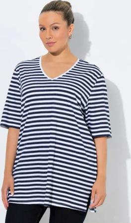 Ulla Popken T-Shirt T-Shirt Ringel Relaxed V-Ausschnitt Halbarm