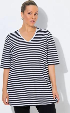 Ulla Popken T-Shirt T-Shirt Ringel Relaxed V-Ausschnitt Halbarm