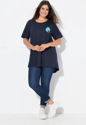 Ulla Popken T-Shirt T-Shirt Rückendruck Oversized Rundhals Halbarm